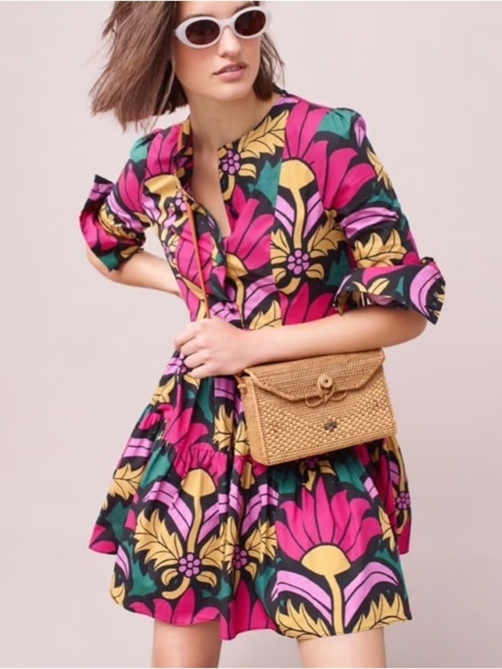 J. Crew Ratti Grandi Tiered Popover Dress in Pink, Yellow and Black
